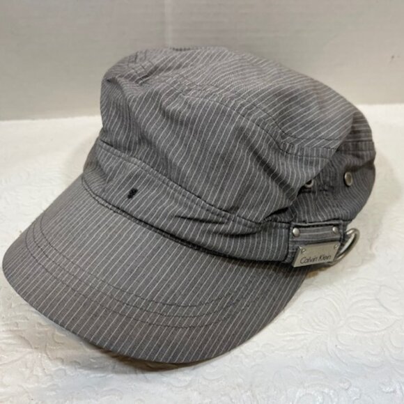 Calvin Klein Cotton Blend Conductor Cap Hat Heather Grey Striped - Picture 5 of 12